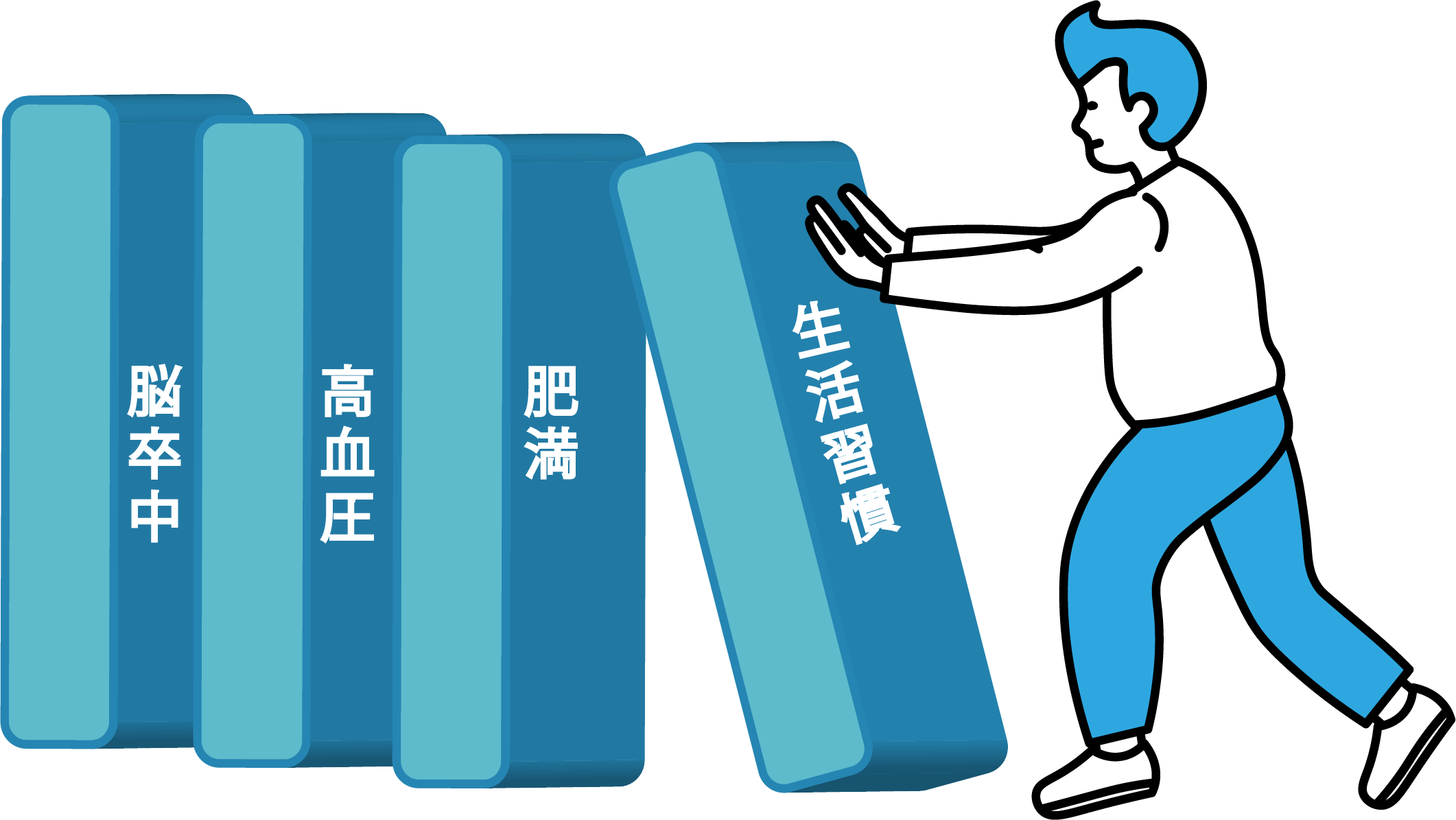 メタボリックドミノを倒し始める男性