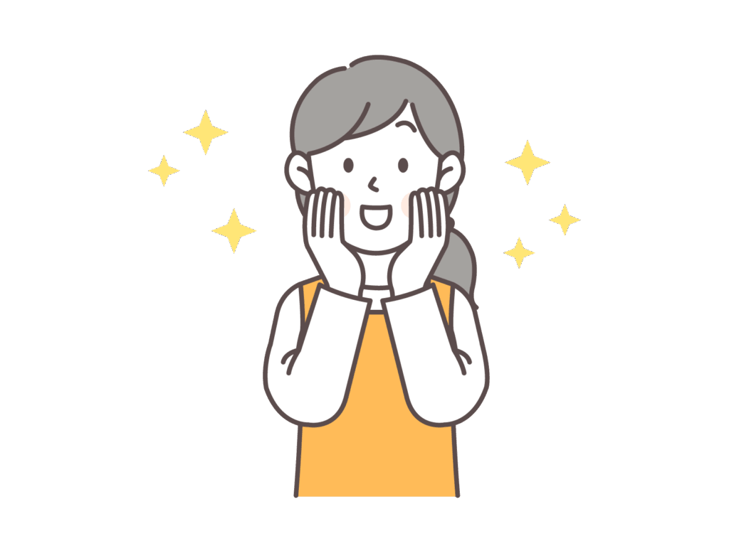 頬に手を当てて喜ぶ主婦